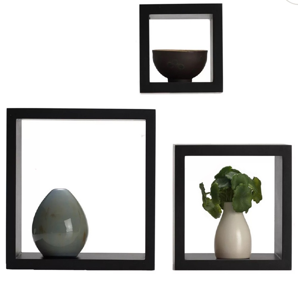 Black Cube Wall Shelves Set of Three - Picture 4 of 4